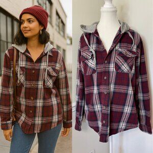 Aeropostale Flannel Plaid Button Shacket Sweater L